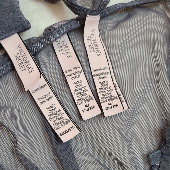 VS Dream Angels 3pc Bra & Panties Set Size 34E/med ☆ Gray Sparkle Lace - Picture 6 of 7